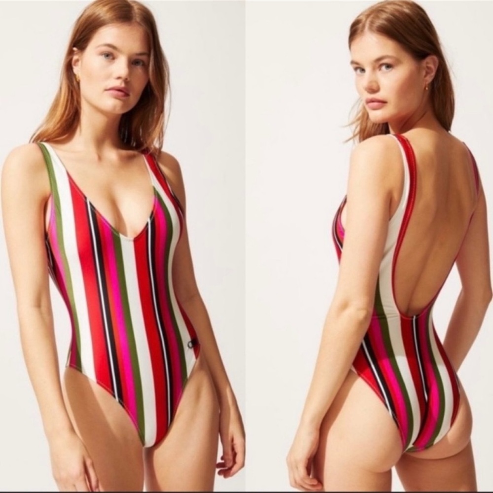 Solid & Striped The Michelle One Piece Swimsuit size XS Watermelon Stripe